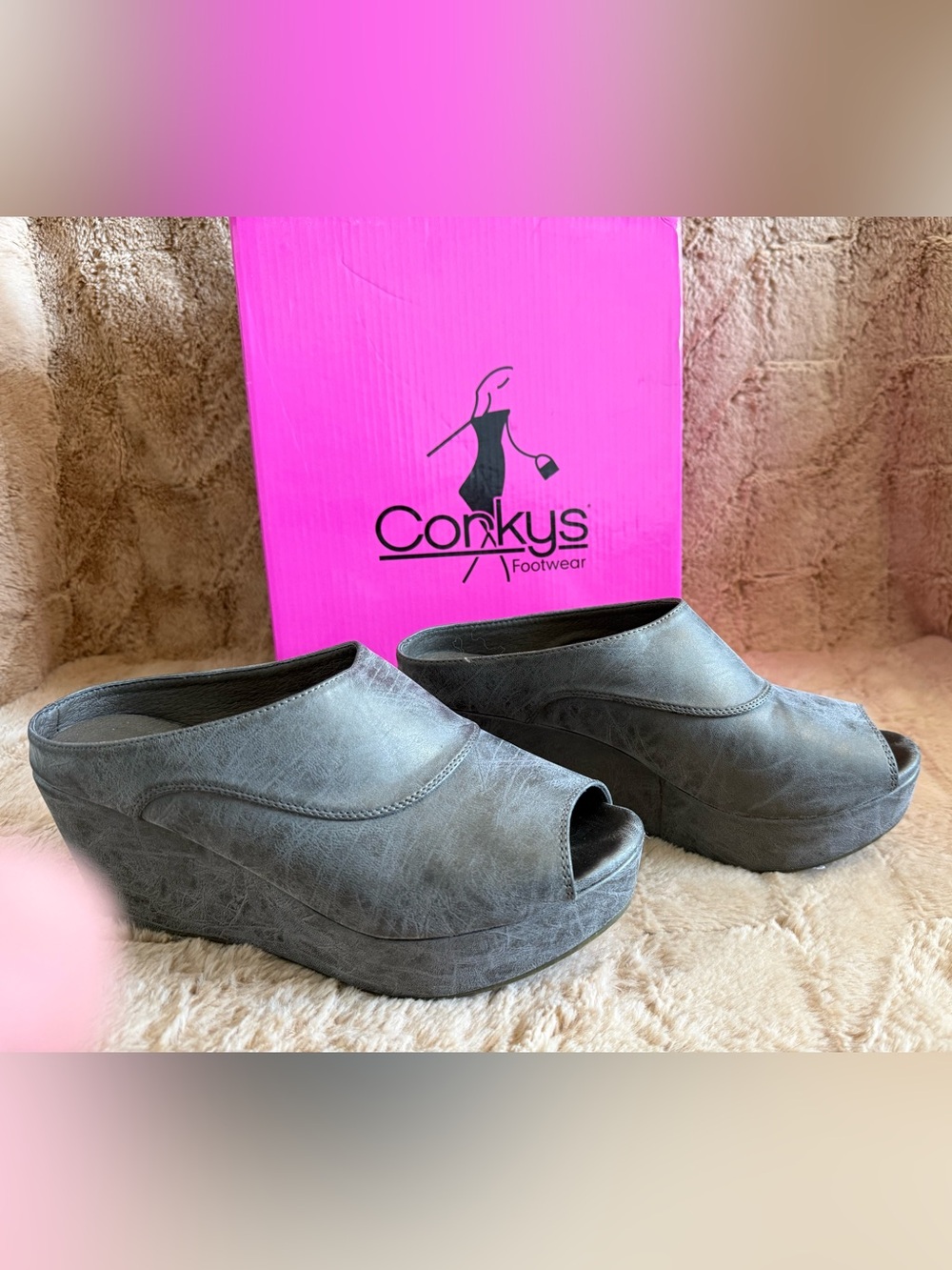 Corkys Indigo Peep-Toe Platform Wedge Mules in Brushed Pewter 8 - Picture 4 of 8